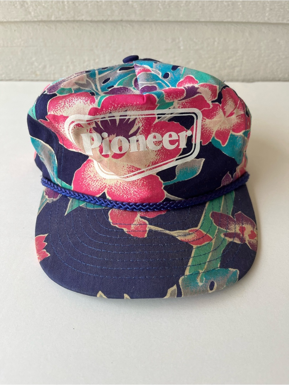 Vintage Pioneer Floral Hawaiian Tropical Rope Brim Adjustable Hat Cap